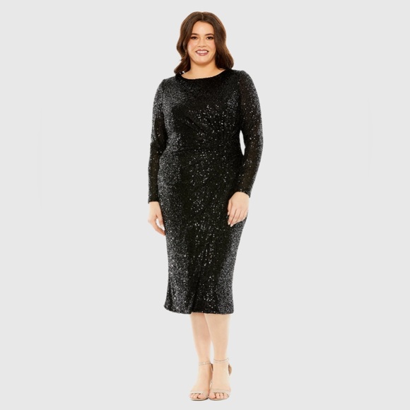 MAC DUGGALBlack Long Sleeve Sequin Gathered Waist Dress